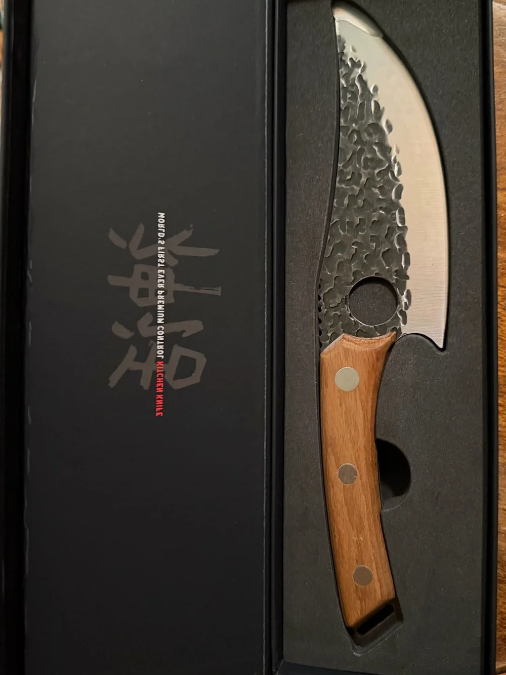 Hammer-Textured Stainless Kitchen Knife with Brown Wood Handle